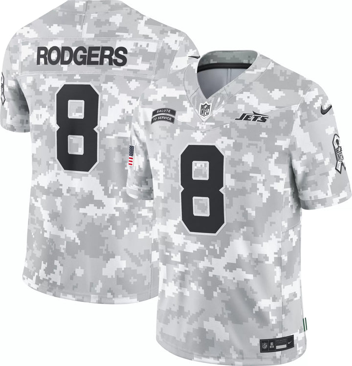 Nike Men's New York Jets Aaron Rodgers #8 Salute to Service 2024 Arctic Camo Limited Jersey