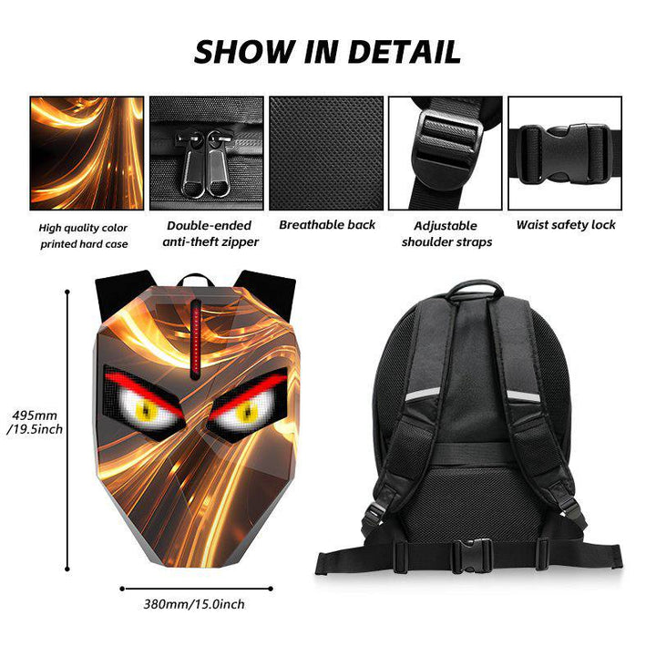 Smart LED Backpack – Hard Shell Bag with Glowing Eyes Orange Flame