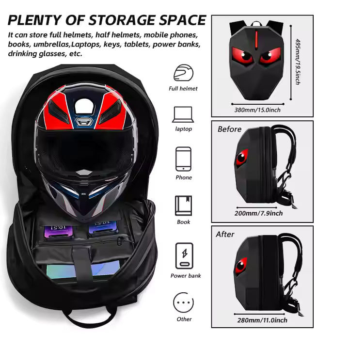 Smart LED Backpack – Hard Shell Bag with Glowing Eyes (CARBON GREY)