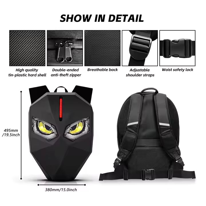Smart LED Backpack – Hard Shell Bag with Glowing Eyes (CARBON GREY)