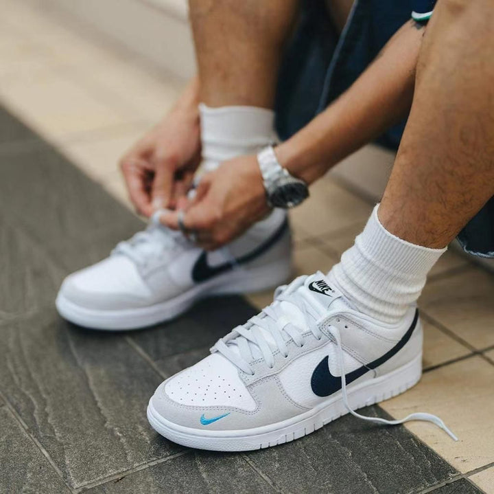 Nike Dunk Low White Grey Navy Aqua Mini Swoosh