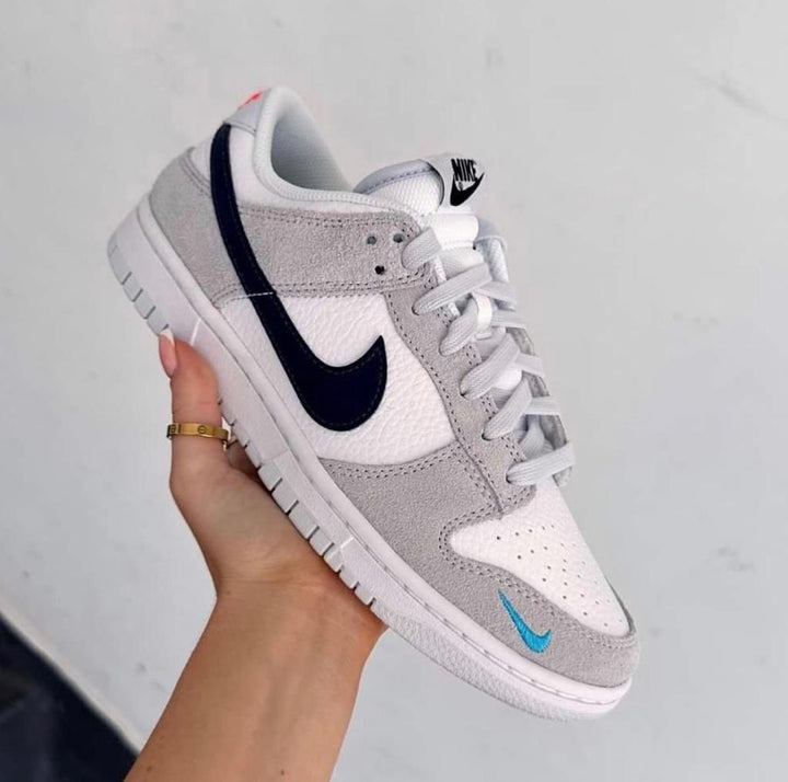 Nike Dunk Low White Grey Navy Aqua Mini Swoosh
