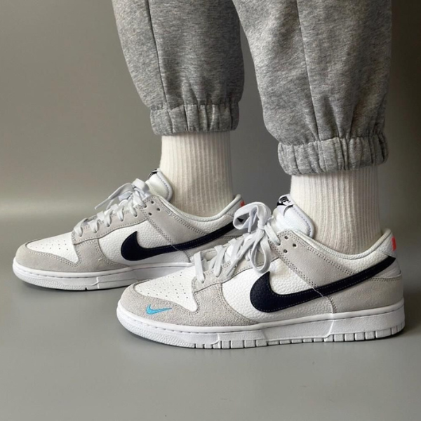Nike Dunk Low White Grey Navy Aqua Mini Swoosh